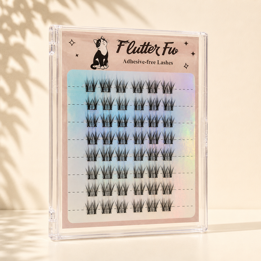Milk Whiskers Adhesive-free Clusters adhesive-free cluster lashes product packaging by Flutter Fu