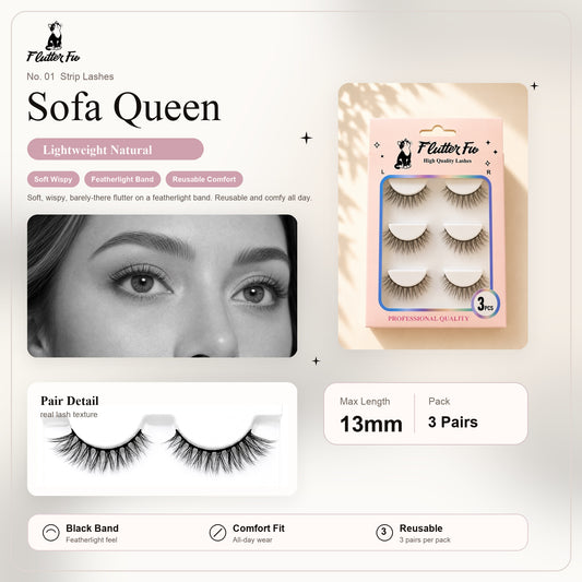 Sofa Queen strip lashes product details and length information by Flutter Fu