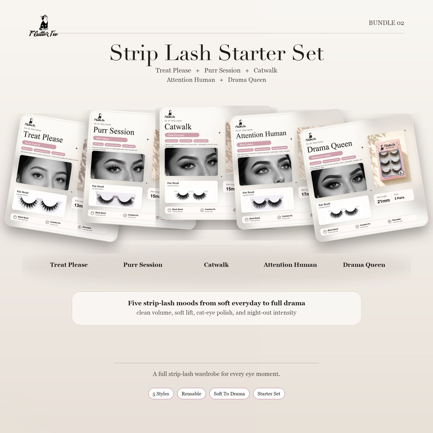 Strip Lash Starter Trio lash starter bundle product packaging by Flutter Fu