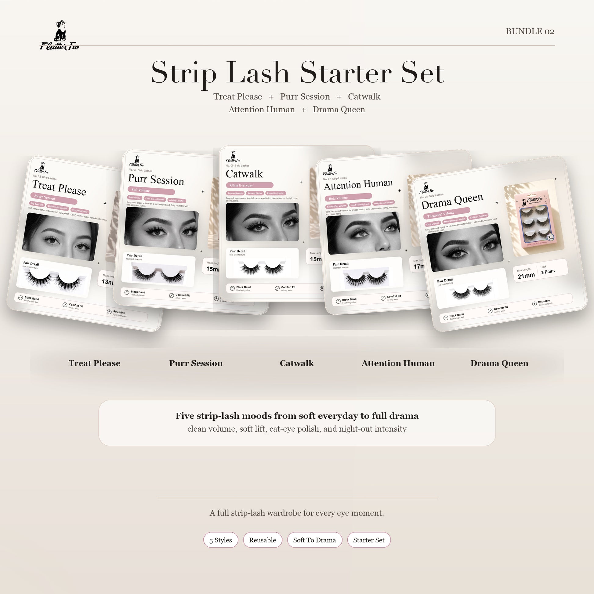 Strip Lash Starter Trio lash starter bundle product packaging by Flutter Fu