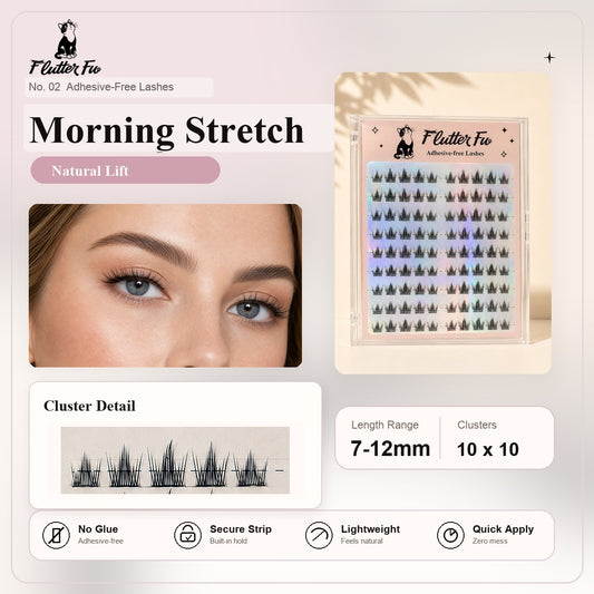 Morning Stretch Adhesive-free Clusters adhesive-free cluster lashes product details and length information by Flutter Fu