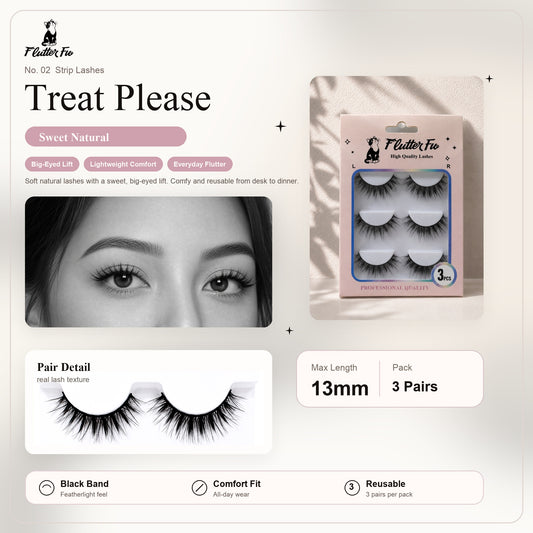 Treat Please strip lashes product details and length information by Flutter Fu