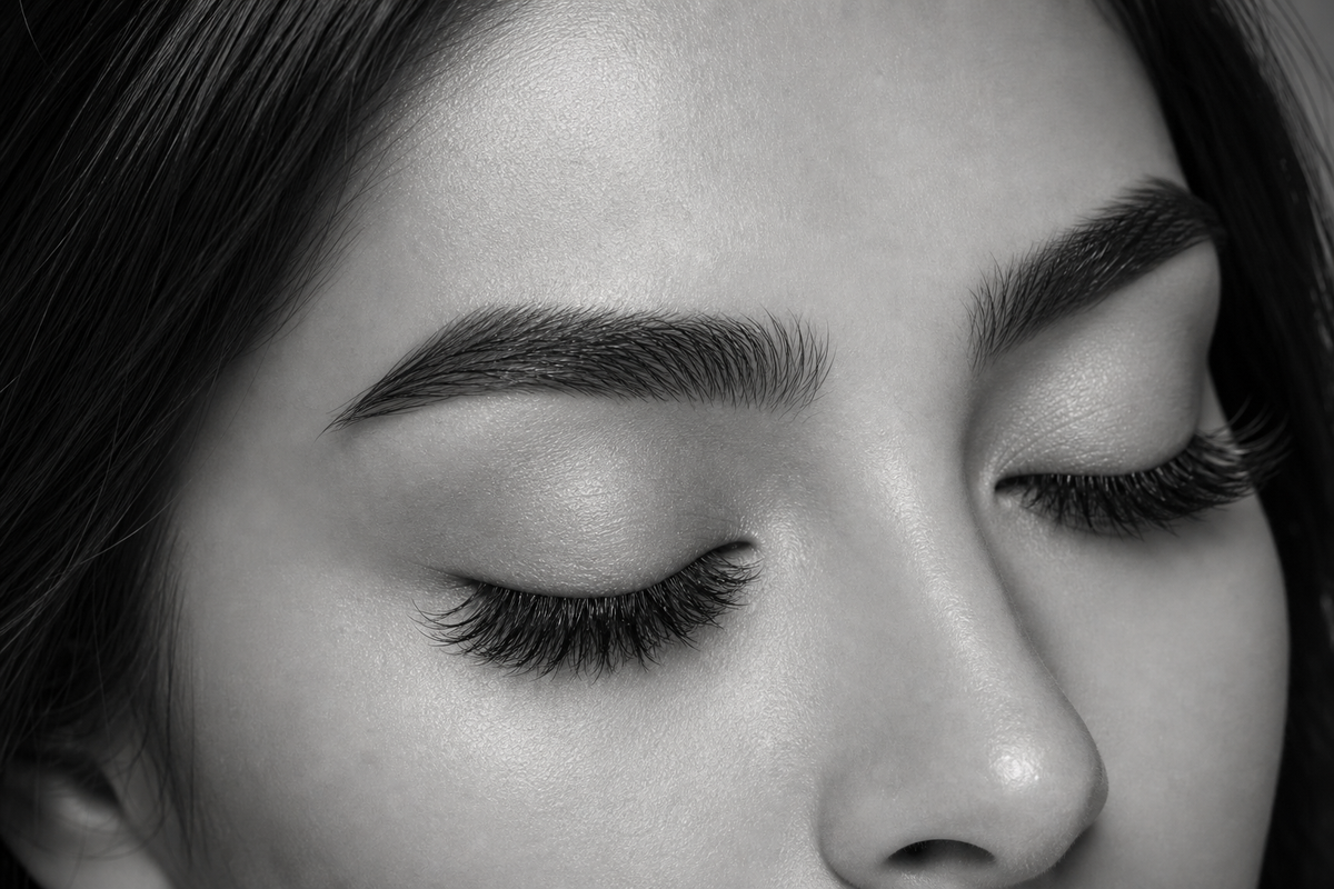 Bird Watching strip lashes closed-eye try-on result by Flutter Fu
