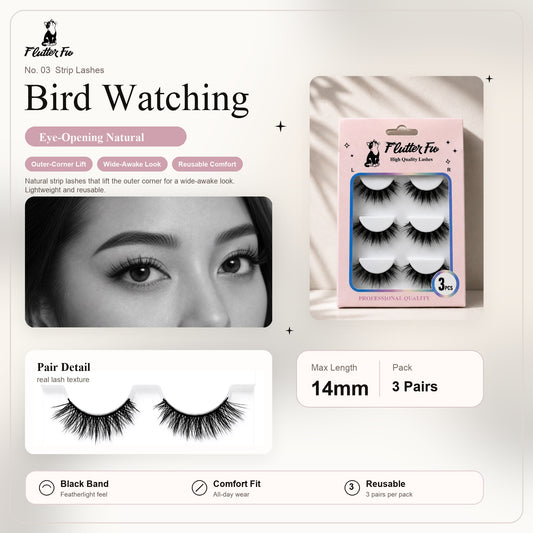 Bird Watching strip lashes product details and length information by Flutter Fu