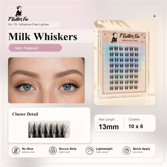 Milk Whiskers Adhesive-free Clusters adhesive-free cluster lashes product details and length information by Flutter Fu