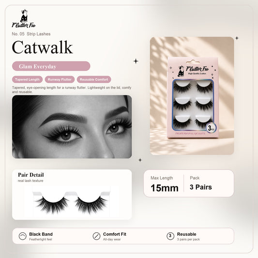 Catwalk strip lashes product details and length information by Flutter Fu