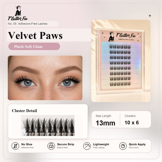Velvet Paws Adhesive-free Clusters adhesive-free cluster lashes product details and length information by Flutter Fu