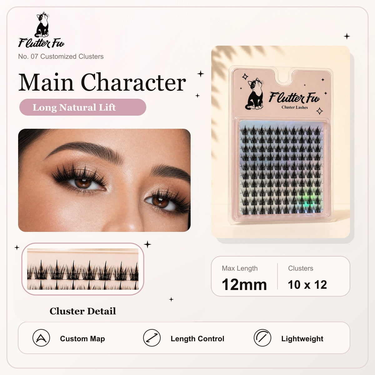 Main Character Customized Clusters customized cluster lashes product details and length information by Flutter Fu