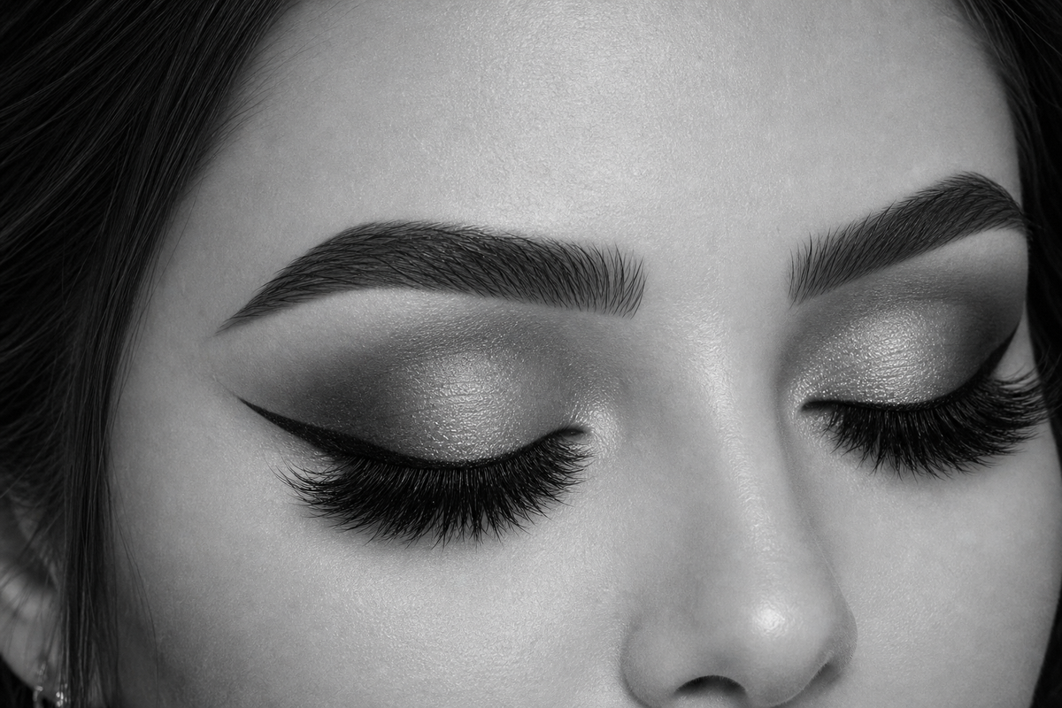 Drama Queen strip lashes closed-eye try-on result by Flutter Fu