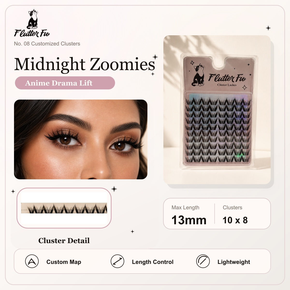 Midnight Zoomies Customized Clusters customized cluster lashes product details and length information by Flutter Fu