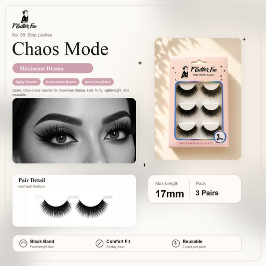 Chaos Mode strip lashes product details and length information by Flutter Fu