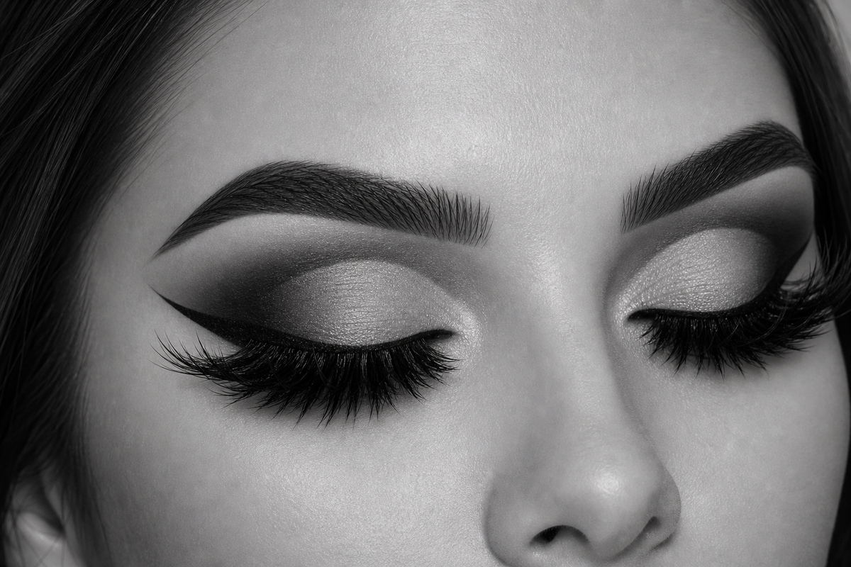 Midnight Mischief strip lashes closed-eye try-on result by Flutter Fu