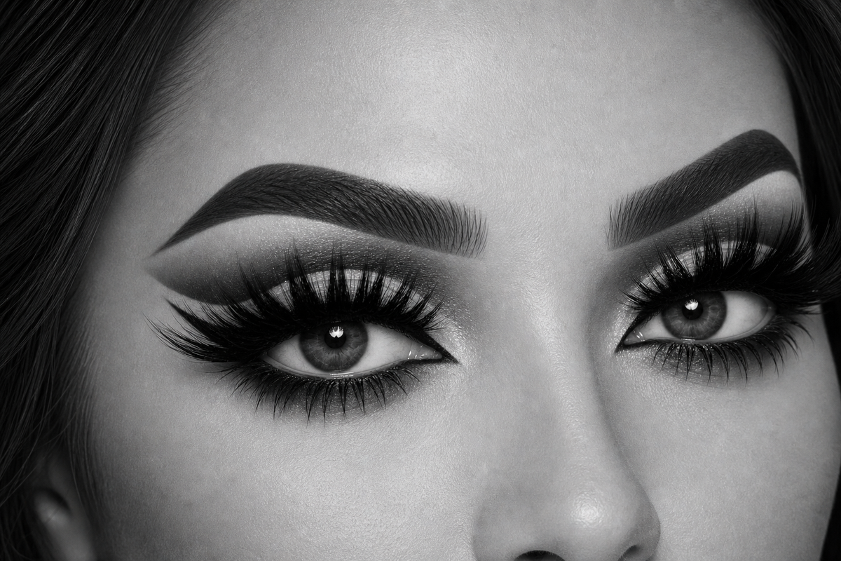 Midnight Mischief strip lashes open-eye try-on result by Flutter Fu