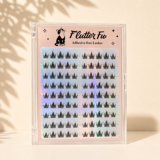 Morning Stretch Adhesive-free Clusters adhesive-free cluster lashes product packaging by Flutter Fu