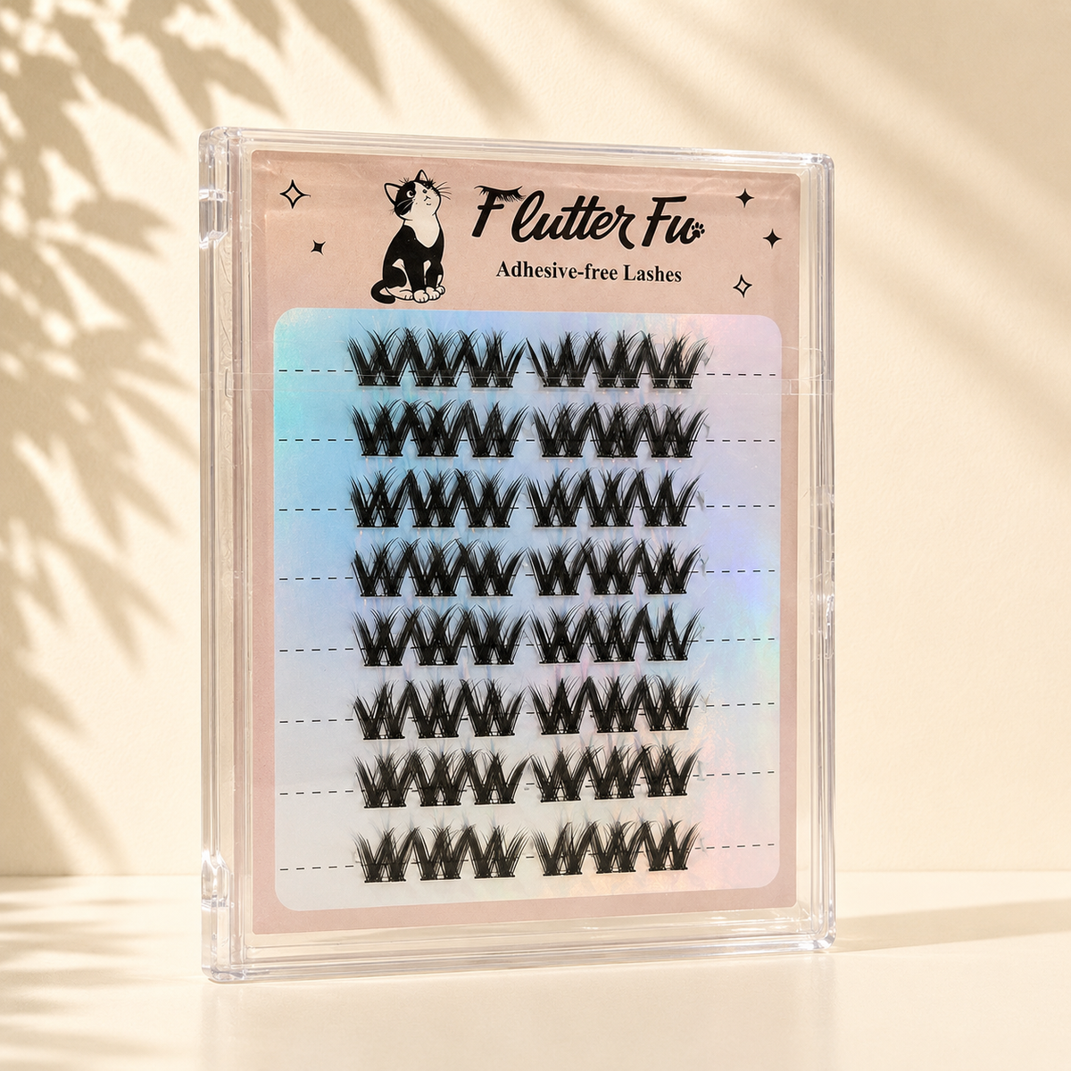 Diva Meow Adhesive-free Clusters adhesive-free cluster lashes product packaging by Flutter Fu