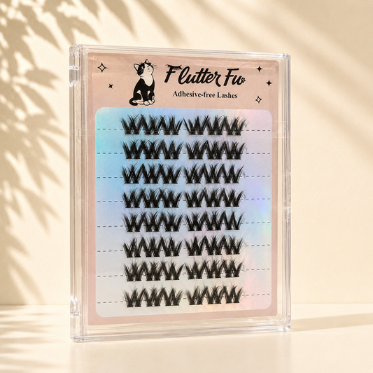Diva Meow Adhesive-free Clusters adhesive-free cluster lashes product packaging by Flutter Fu