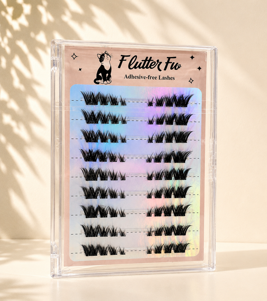 Golden Hour Adhesive-free Clusters adhesive-free cluster lashes product packaging by Flutter Fu