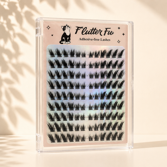 Nine Lives Adhesive-free Clusters adhesive-free cluster lashes product packaging by Flutter Fu