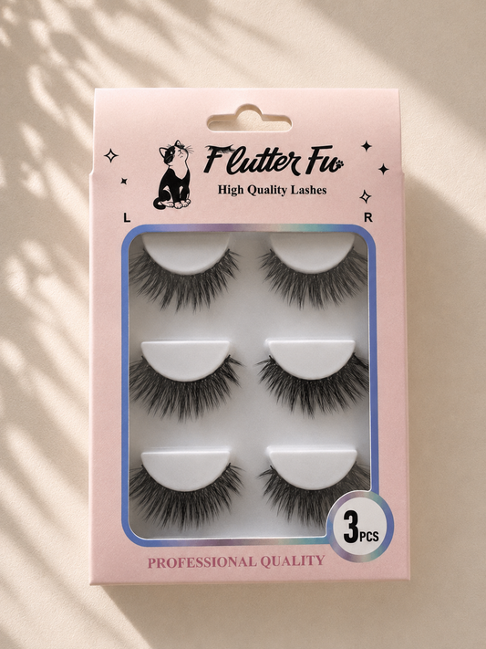 Velvet Nap strip lashes product packaging by Flutter Fu